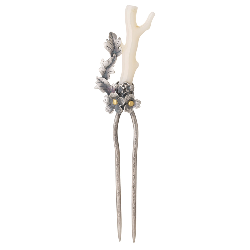 Coral silver dwikkoji hair ornament