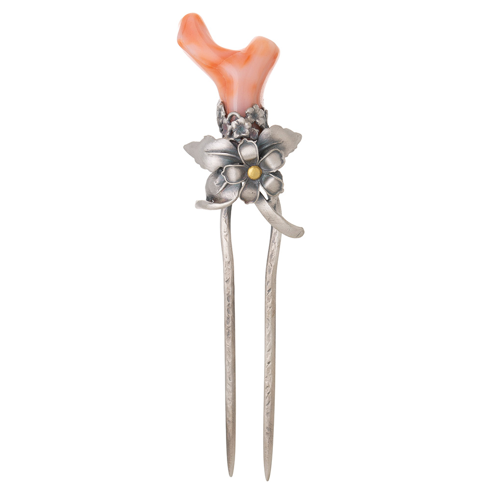 Coral silver dwikkoji hair ornament