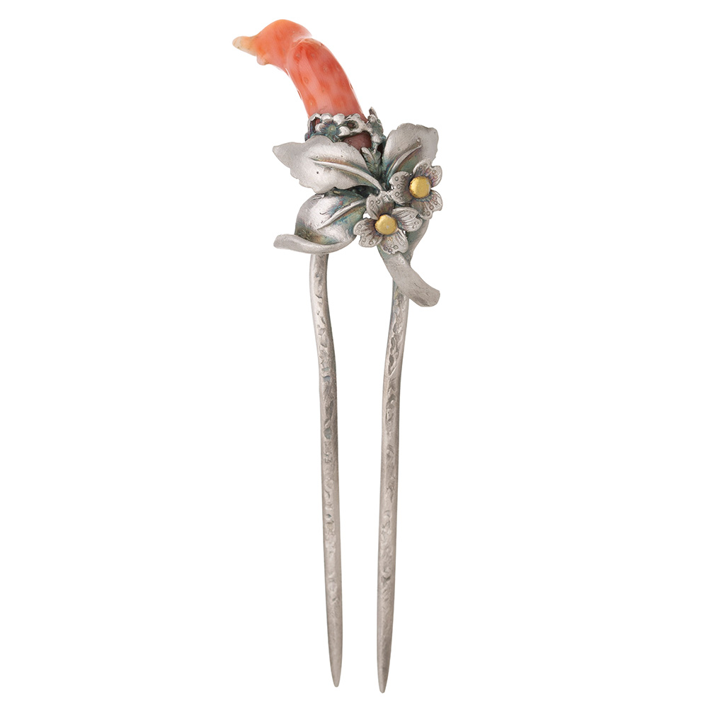 Coral silver dwikkoji hair ornament