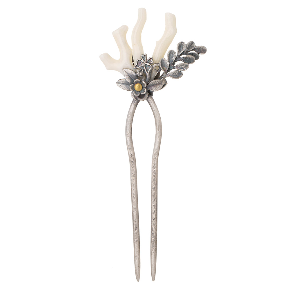 Coral silver dwikkoji hair ornament