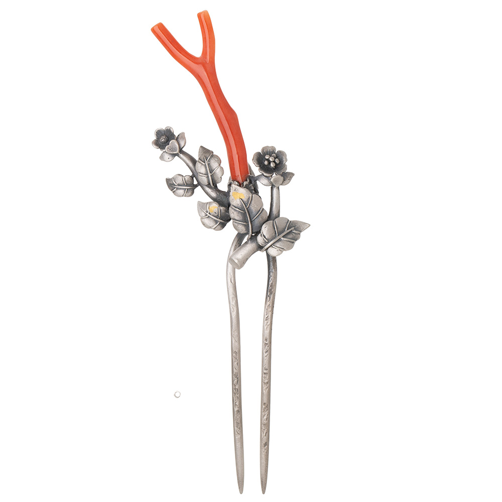 Coral silver dwikkoji hair ornament
