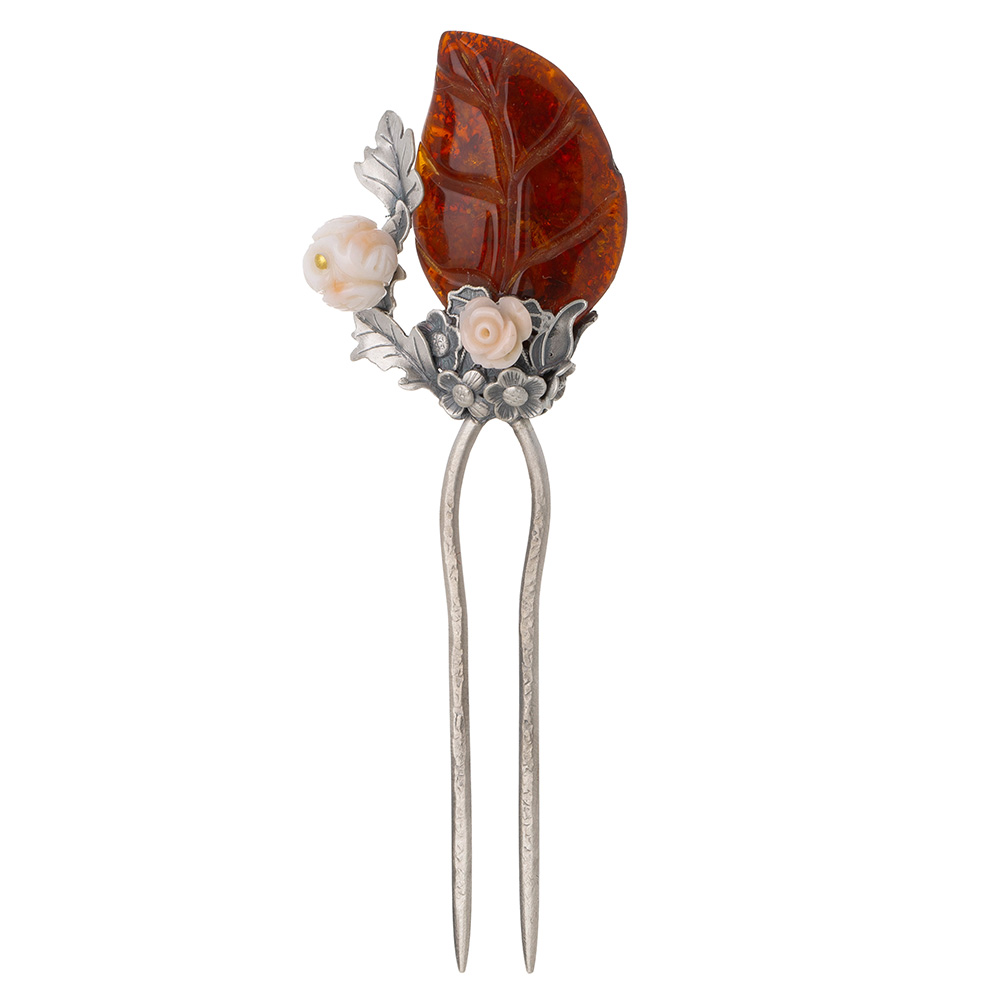 Amber coral dwikkoji hair ornament