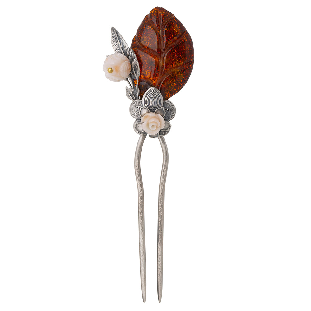 Amber coral dwikkoji hair ornament