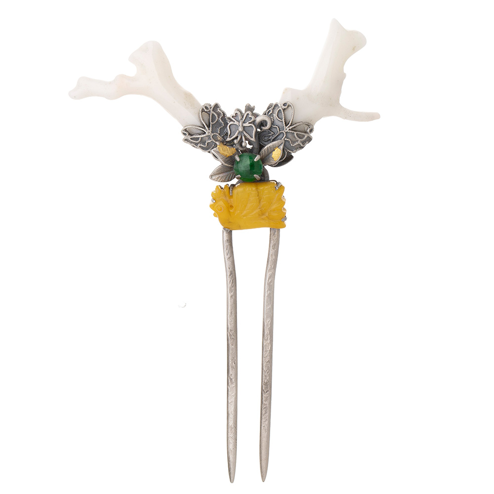Amber coral dwikkoji hair ornament