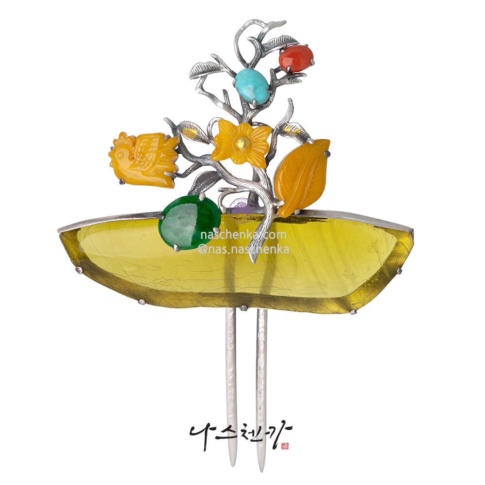 Amber silver dwikkoji hair ornament