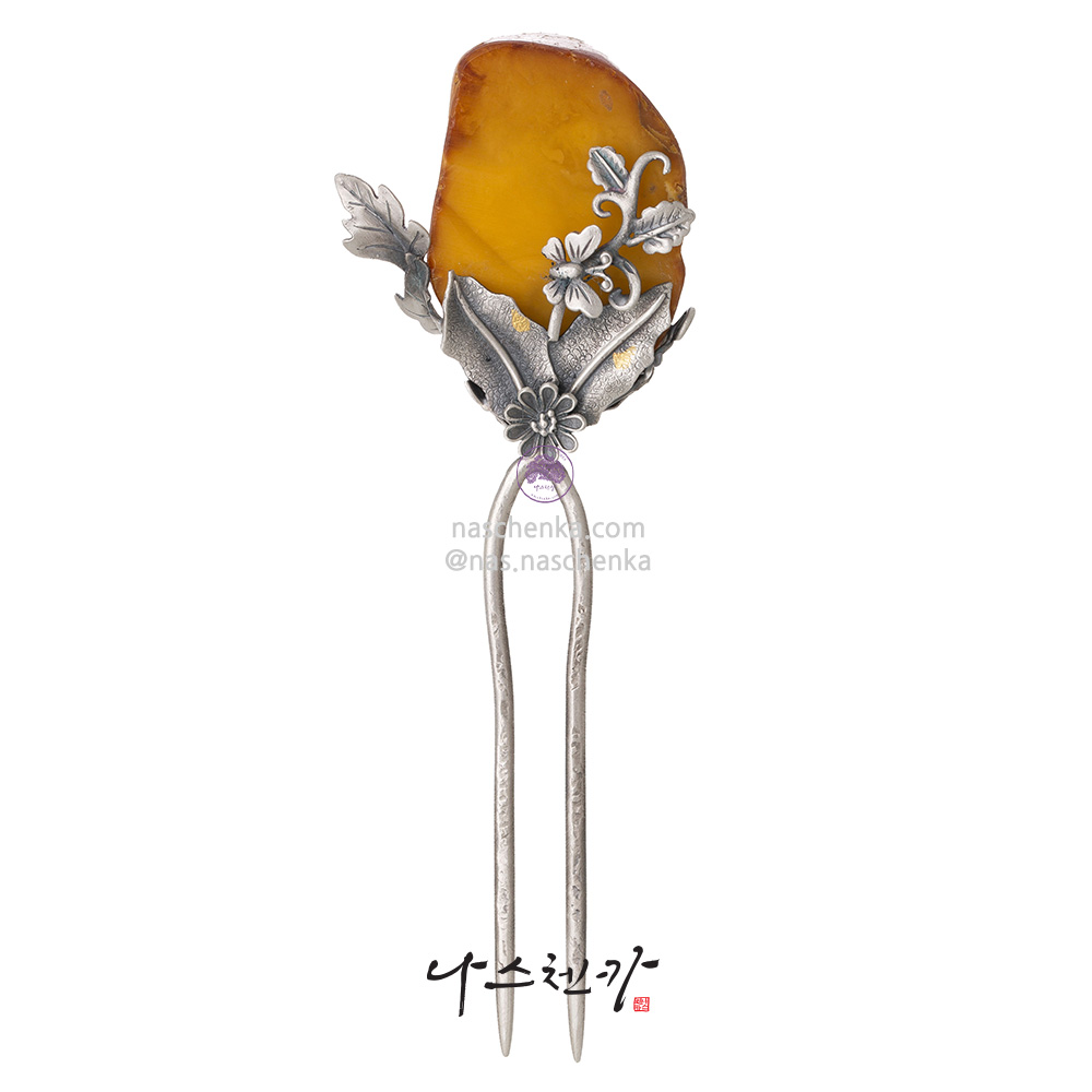 Amber silver dwikkoji hair ornament