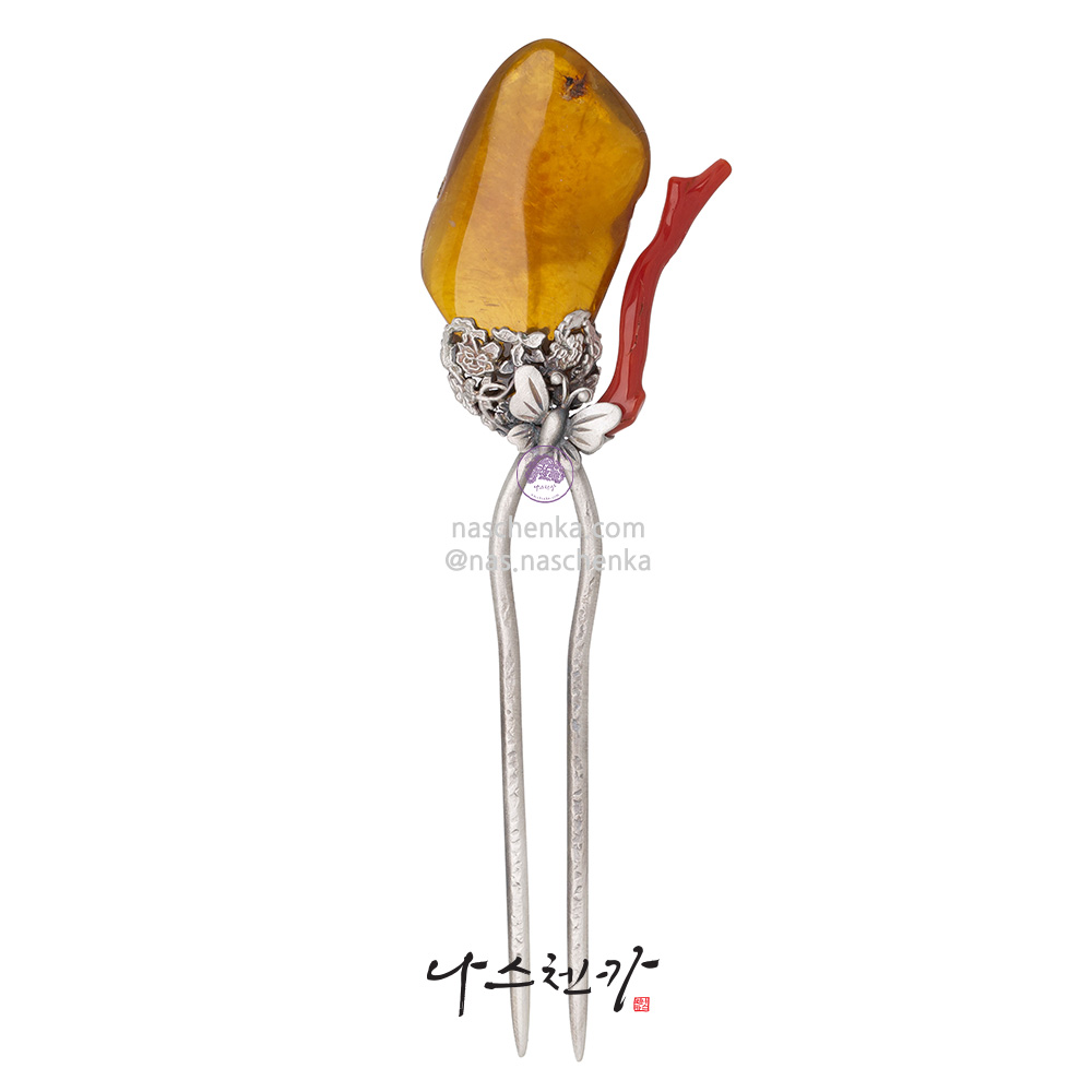Amber coral dwikkoji hair ornament