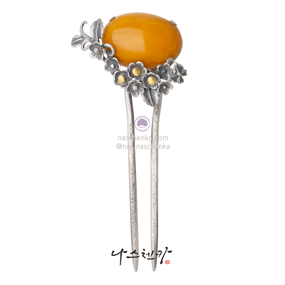 Amber silver dwikkoji hair ornament