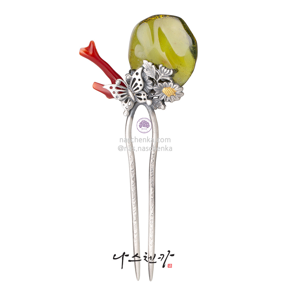 Amber coral dwikkoji hair ornament