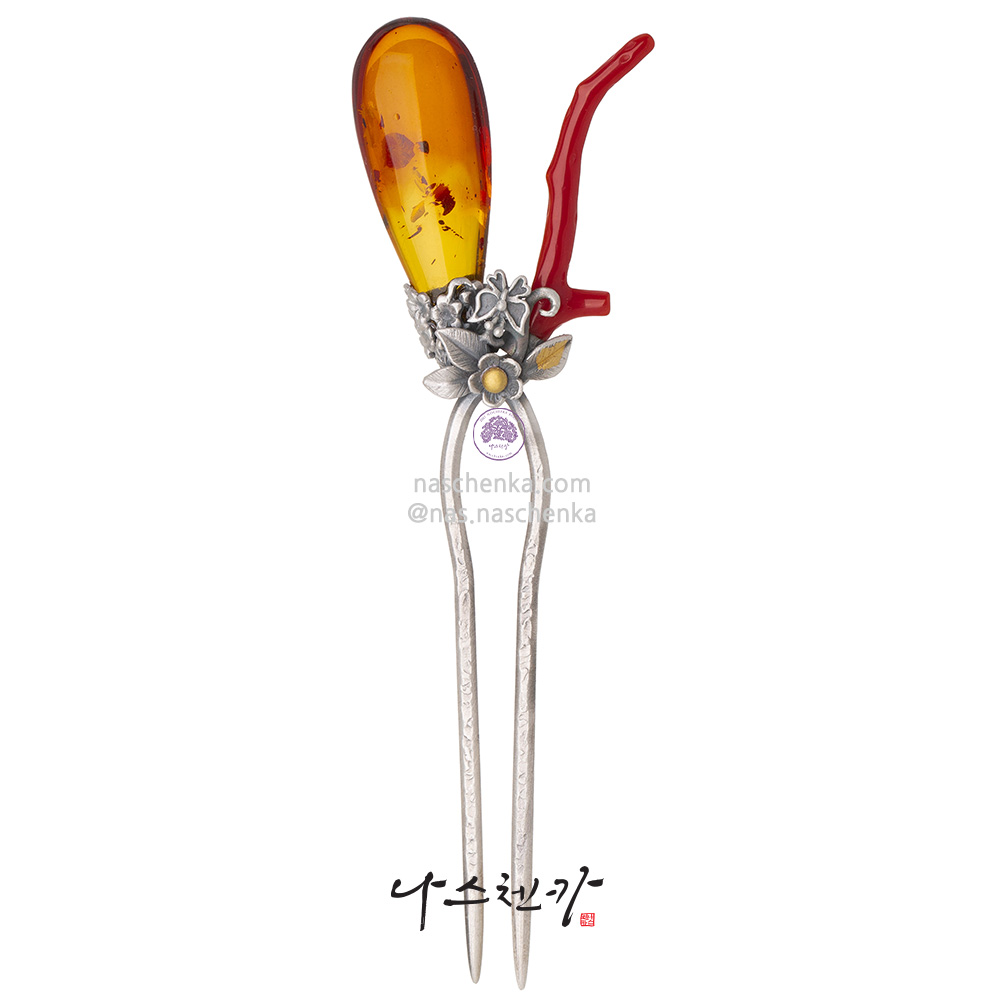 Amber coral dwikkoji hair ornament