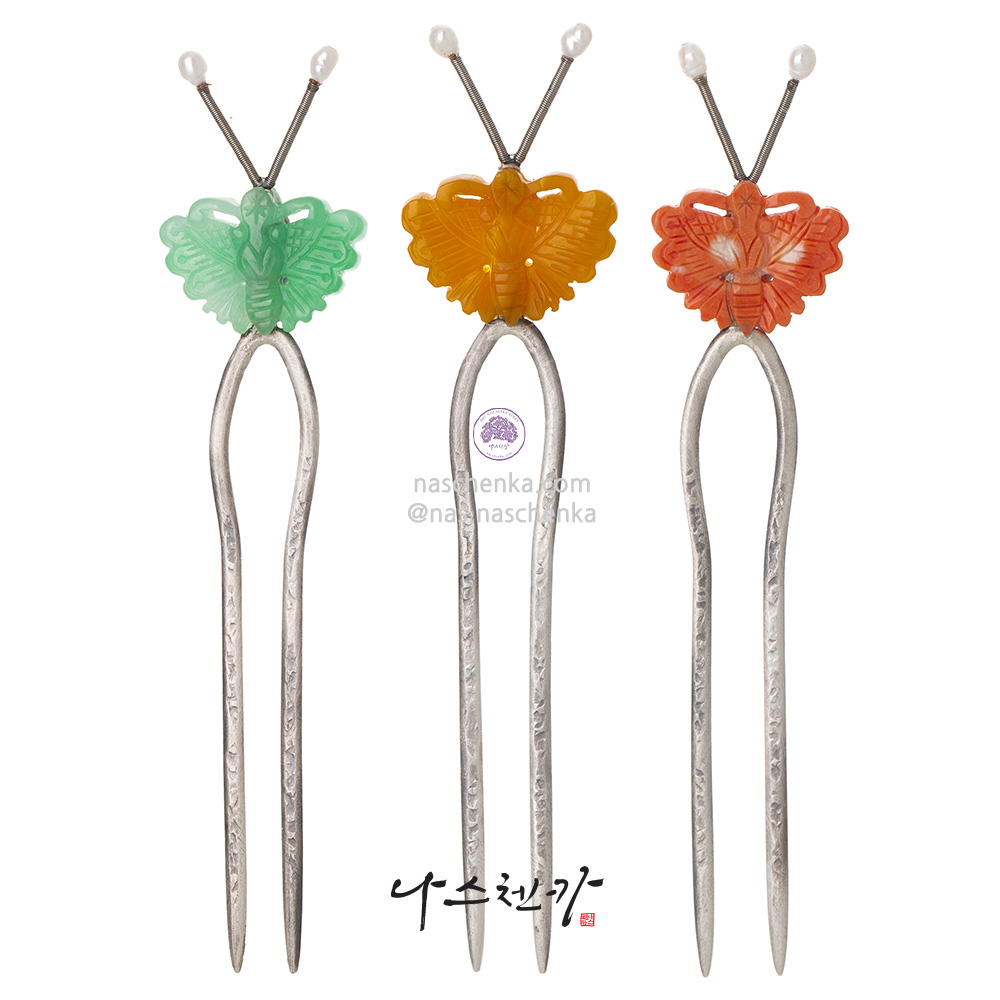 Butterfly samjak triple amber jade dwikkoji hair ornament