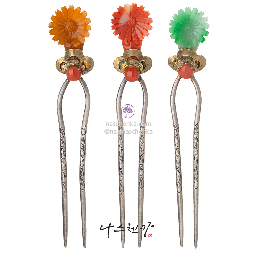 Samjak triple amber jade dwikkoji hair ornament