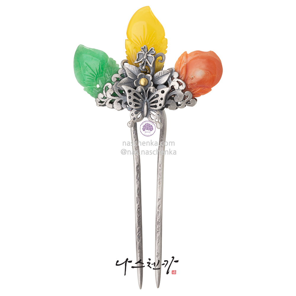 Samjak triple amber jade dwikkoji hair ornament