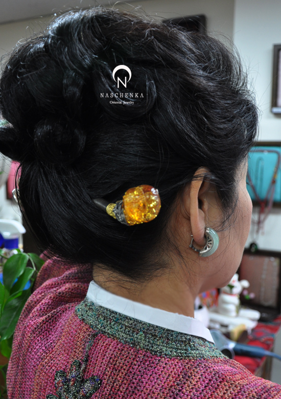 Amber silver binyeo hairpin (NASCHENKA Signature Binyeo)