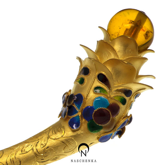 Pomegranate amber silver binyeo hairpin (Amber Binyeo)