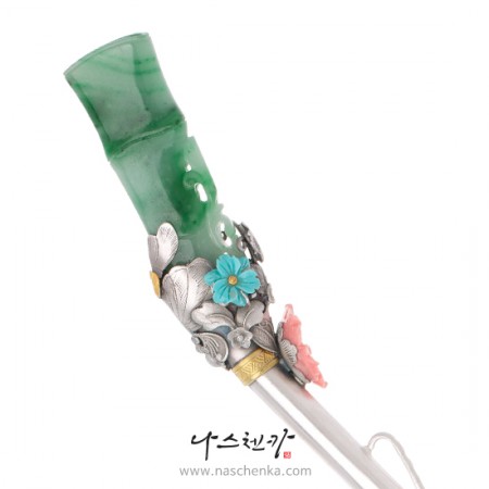 Bamboo-form jade silver binyeo hairpin (Jade Binyeo)