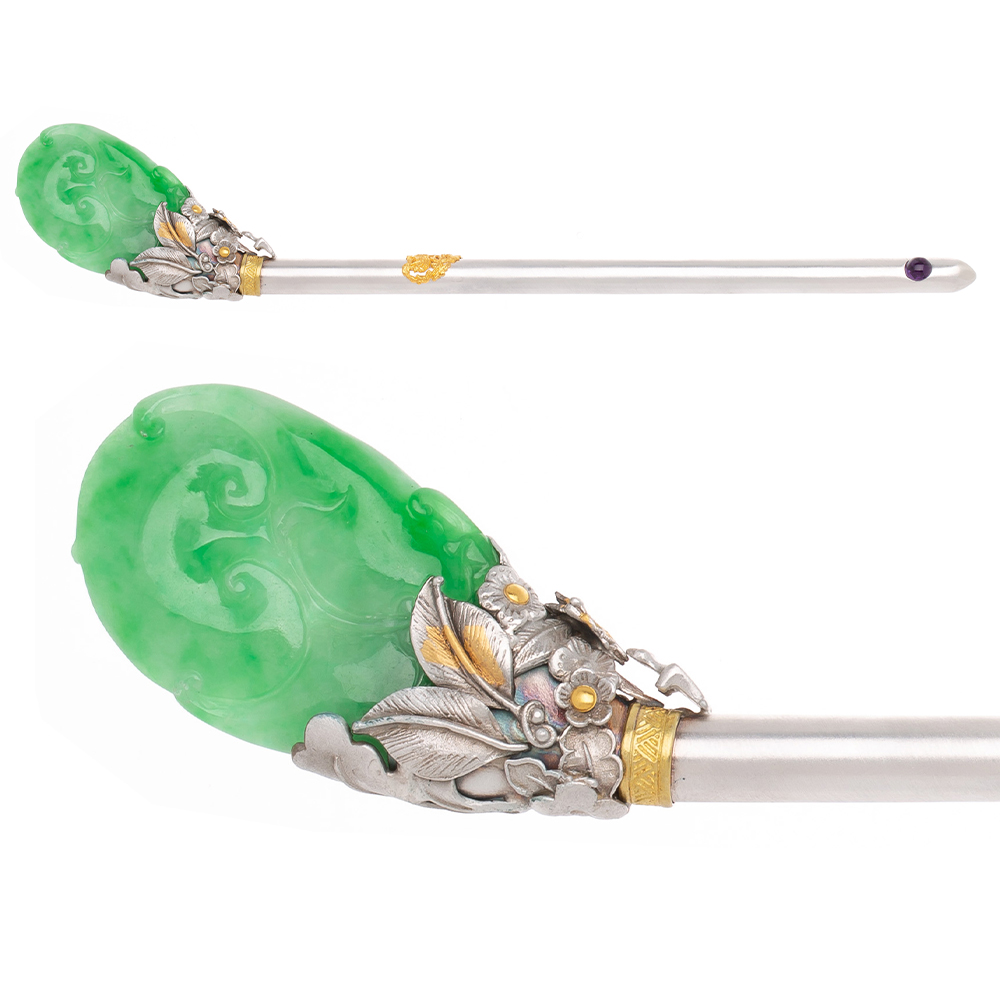 Jade gemstone binyeo hairpin (NASCHENKA Signature Binyeo)