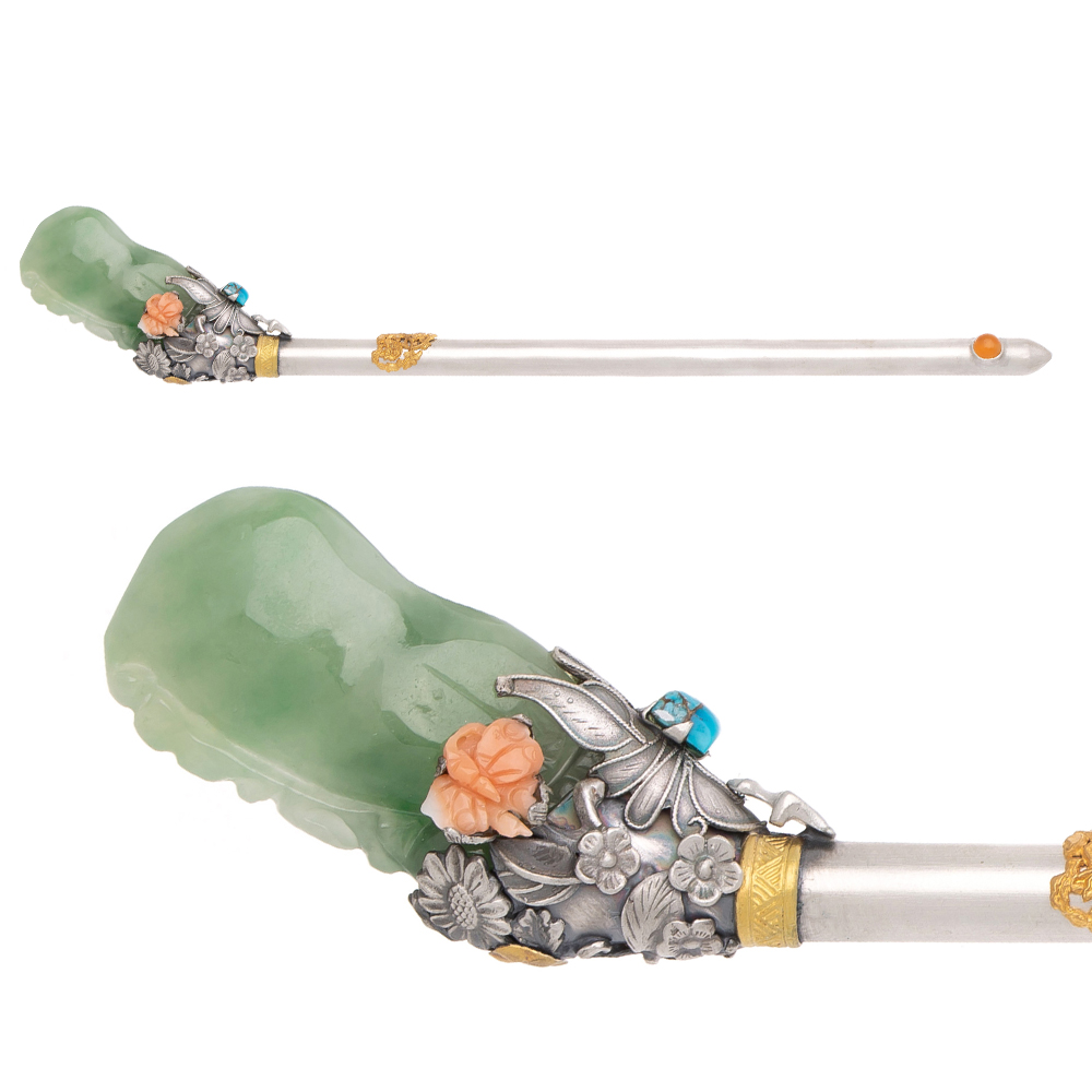 Jade gemstone binyeo hairpin (NASCHENKA Signature Binyeo)