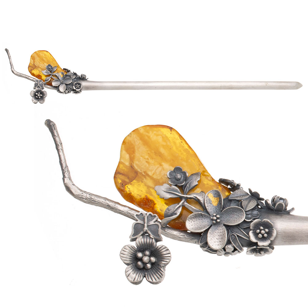 Amber silver binyeo hairpin (NASCHENKA Signature Binyeo)