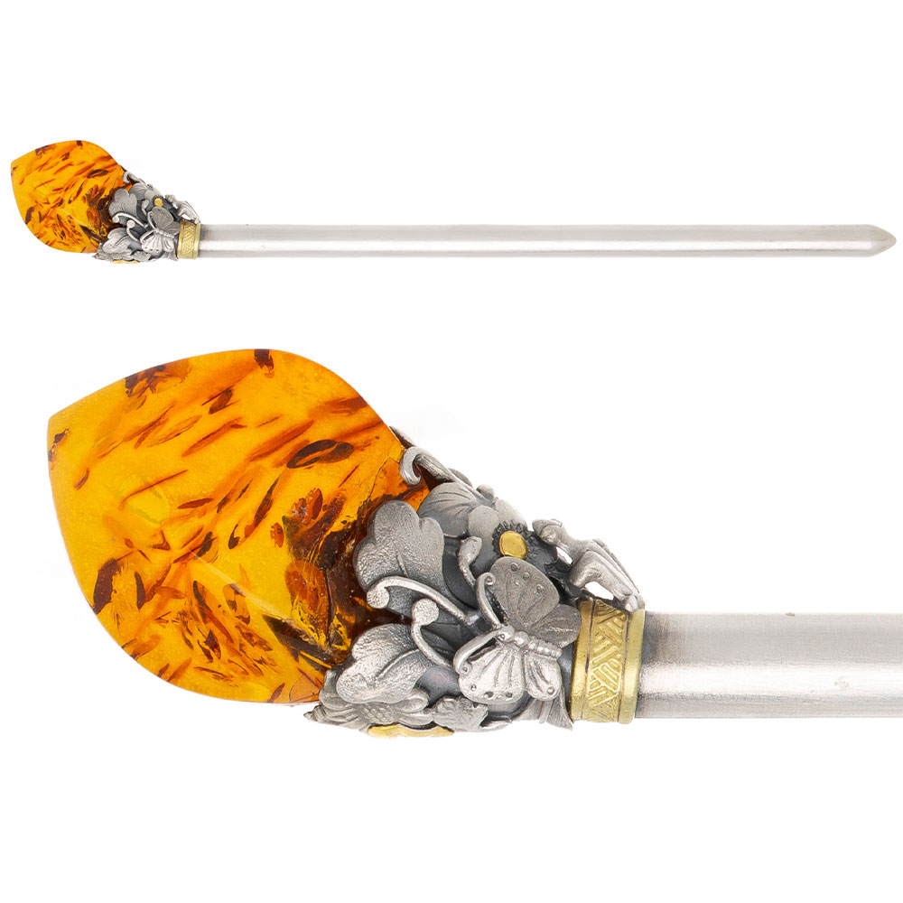 Butterfly amber silver binyeo hairpin (Amber Binyeo)