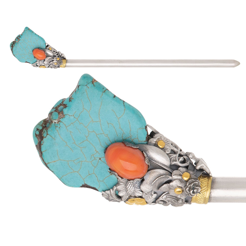 Turquoise silver binyeo hairpin (NASCHENKA Signature Binyeo)